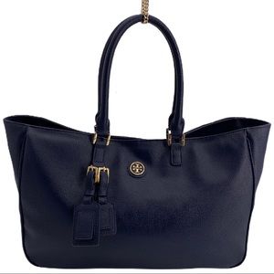 TORY BURCH NAVY BLUE EXTRA LARGE LEATHER TOTE